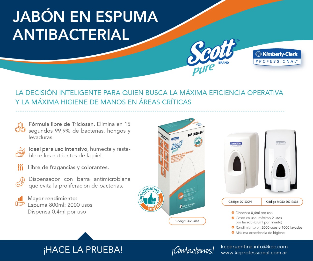 Jabón Scott® Pure Espuma Manual Antibacterial 6 repuestos x 800 ml